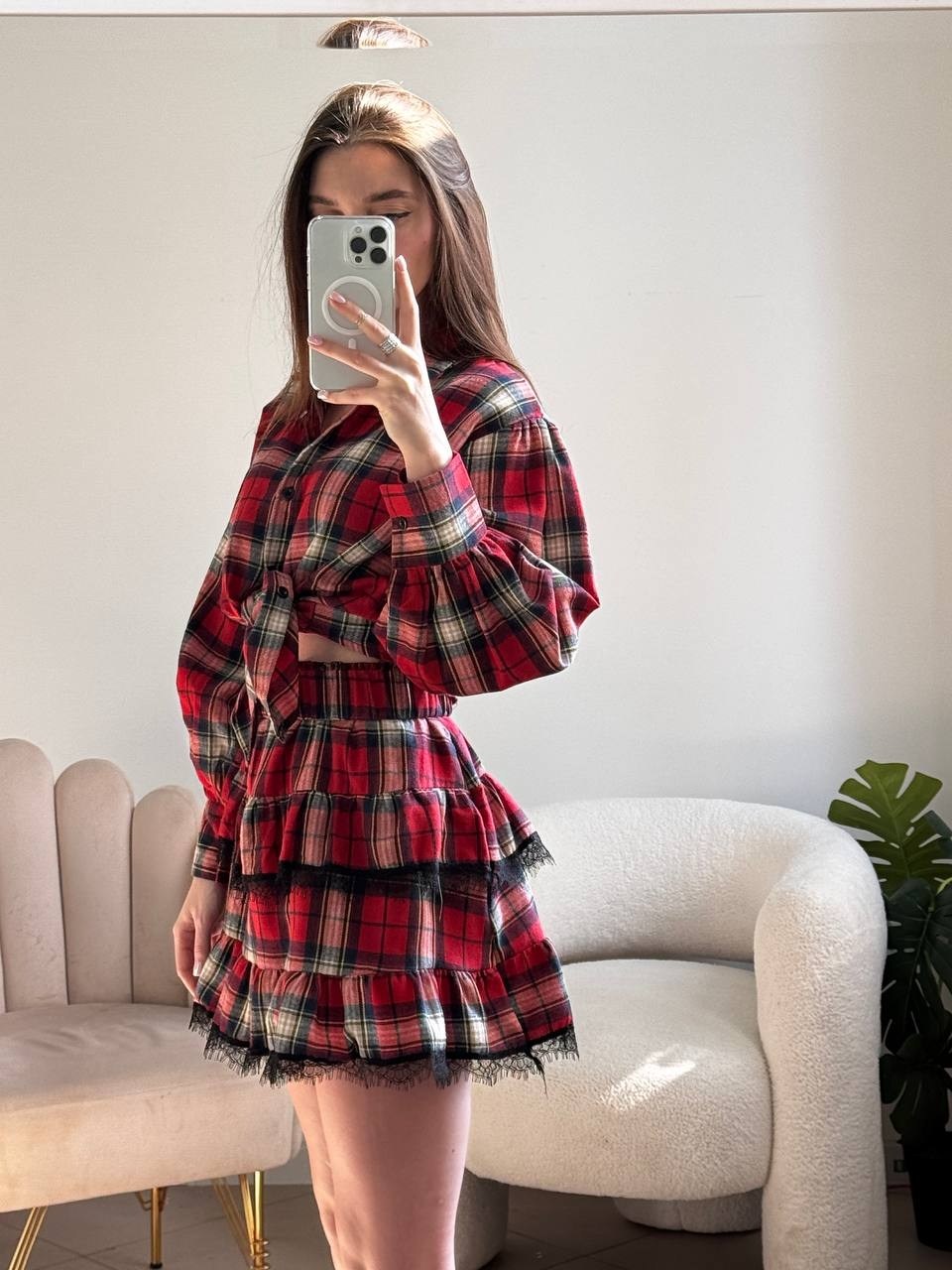 костюм с короткой юбкой и рубашкой в клетку,костюм юбка и рубашка в клетку,костюм с юбкой и рубашкой,костюм с короткой юбкой и рубашкой в клетку moonchild,костюм в клетку