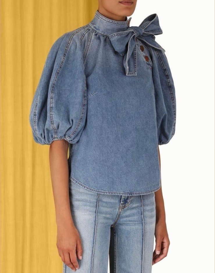 джинсовая блузка,блузка с оборками,блузка модная,женская джинсовая рубашка,блузка с бантом