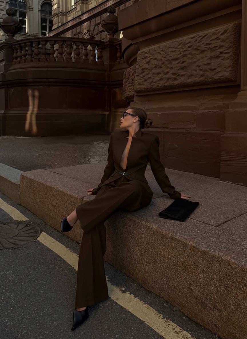 брючный костюм,брючный костюм деловой,женские брючные костюмы,стильные наряды,коричневый костюм