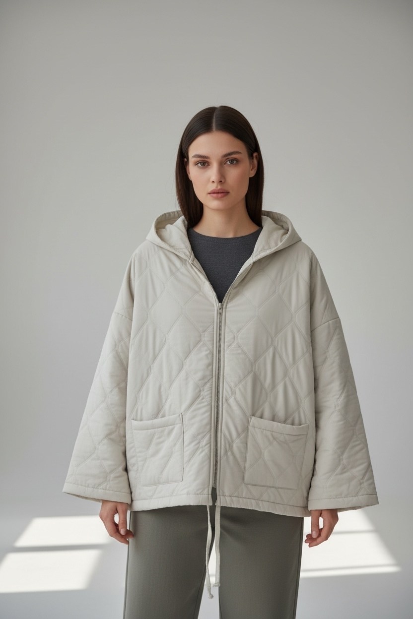 куртка демисезонная стеганая с капюшоном zarina цвет молочный,куртка демисезонная стеганая с капюшоном zarina,куртка стеганая,демисезонная куртка,куртка стеганая с капюшоном