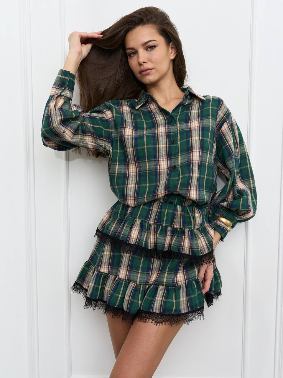 костюм с короткой юбкой и рубашкой в клетку,костюм юбка и рубашка в клетку,костюм с юбкой и рубашкой,костюм с короткой юбкой и рубашкой в клетку moonchild,костюм в клетку