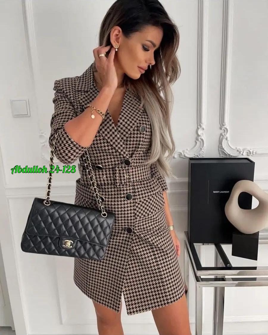женский длинный пиджак в клетку,платье пиджак,платье пиджак гусиная лапка,платье пиджак в клетку,костюм с юбкой