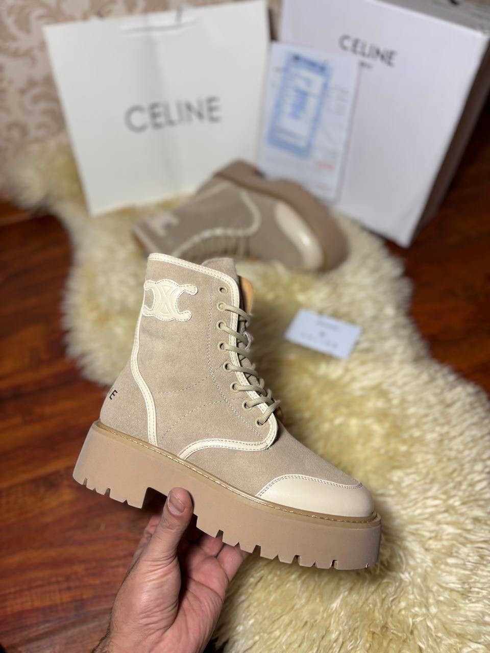 ботинки celine,ботинки женские celine,комбинированные ботинки celine premium,женские ботинки celine натуральная кожа,ботинки зимние celine