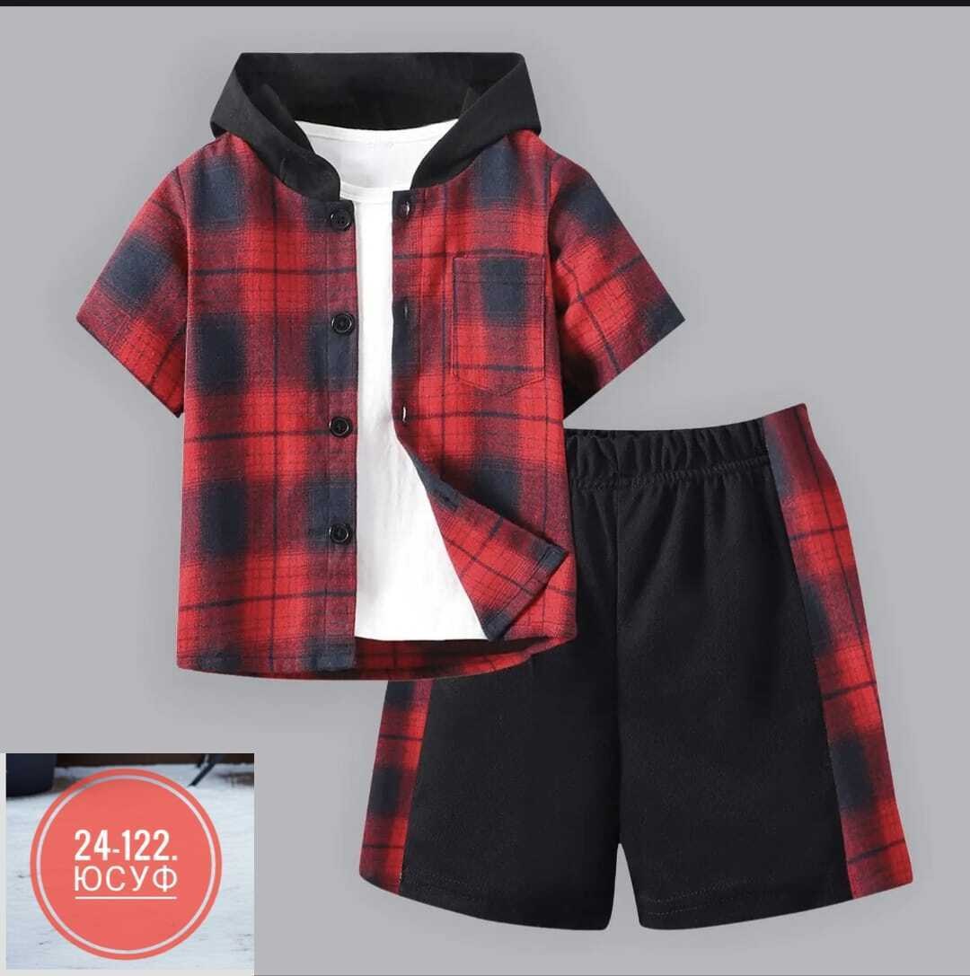 комплект одежды для мальчика,рубашка с капюшоном,рубашка в клетку с капюшоном,клетчатая рубашка с капюшоном,одежда для мальчика