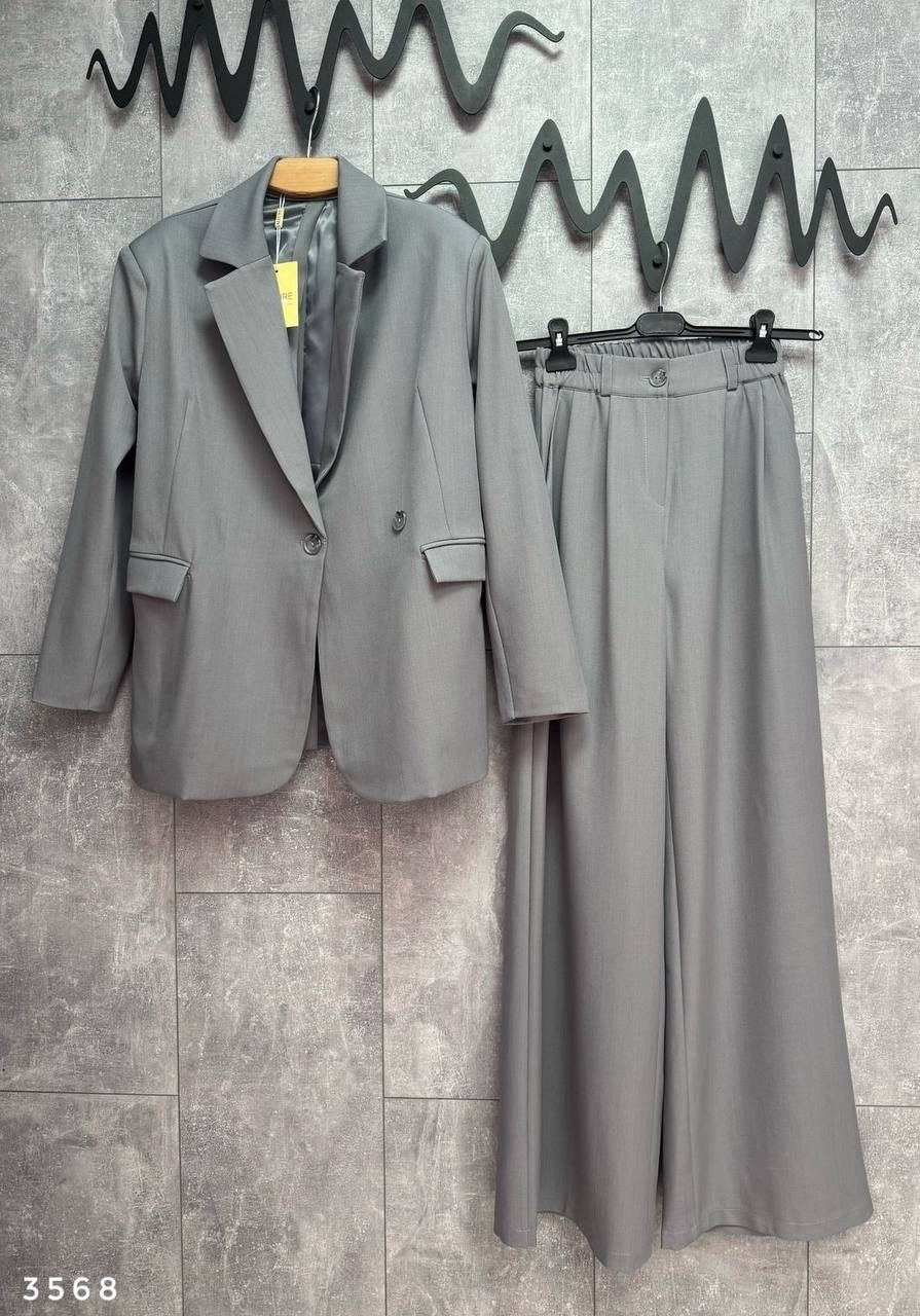 классический брючный костюм с пиджаком cosmo brand,брючный костюм серый женский,костюм классический с брюками,костюм классический с брюками палаццо,брючный костюм серый