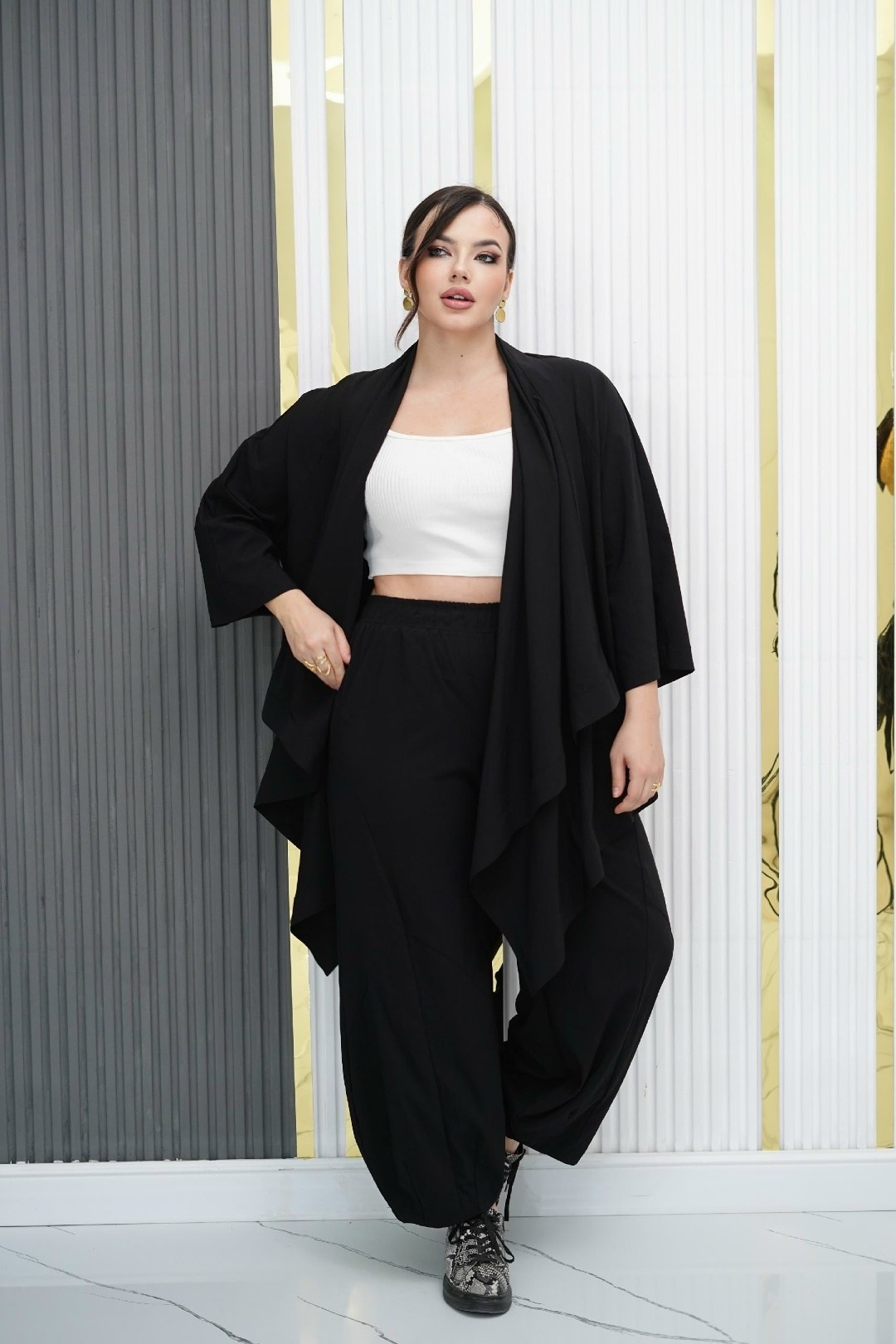 брючный комплект,черные брючные костюмы,брючный костюм teza 5724 черный,женские брючные костюмы,брючной костюм