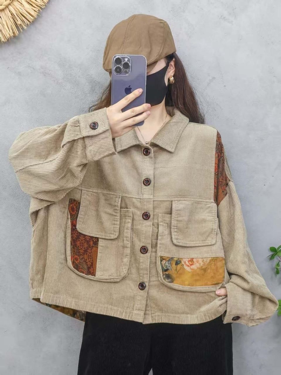 утепленная джинсовая куртка в стиле пэчворк с капюшоном mori kei,куртка фуфайка в стиле бохо вельветовая утепленная оверсайз,куртка в стиле пэчворк,утепленная джинсовая куртка в стиле пэчворк с капюшо