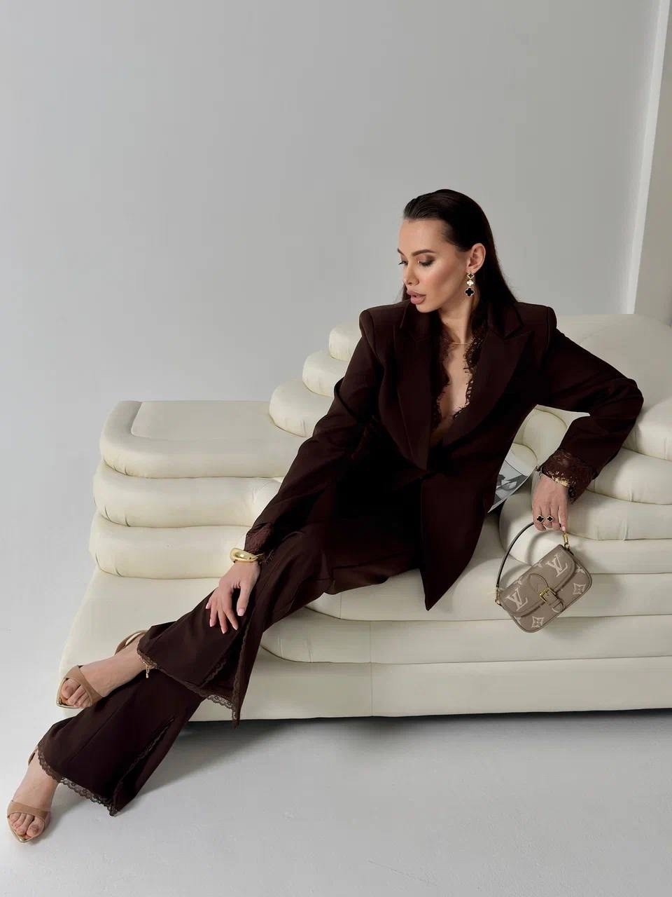 костюм брючный,коричневый костюм,брючные костюмы женские,костюм брючный деловой вечерний двойка rapid riches