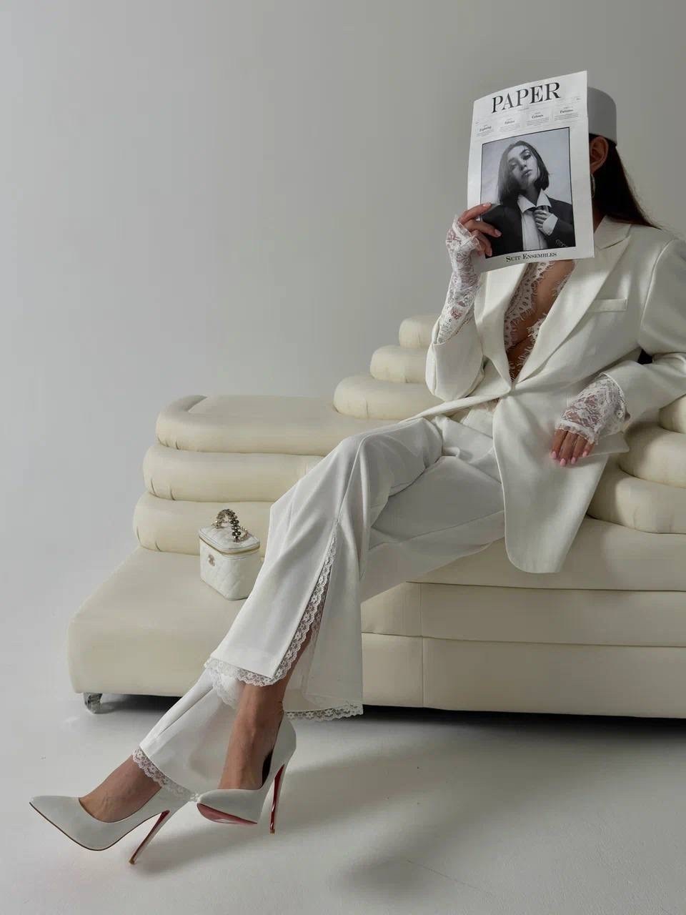 белый брючный костюм свадебный женский,свадебный брючный костюм,женский белый брючный костюм тройка,брючный костюм белый,брючный костюм для невесты