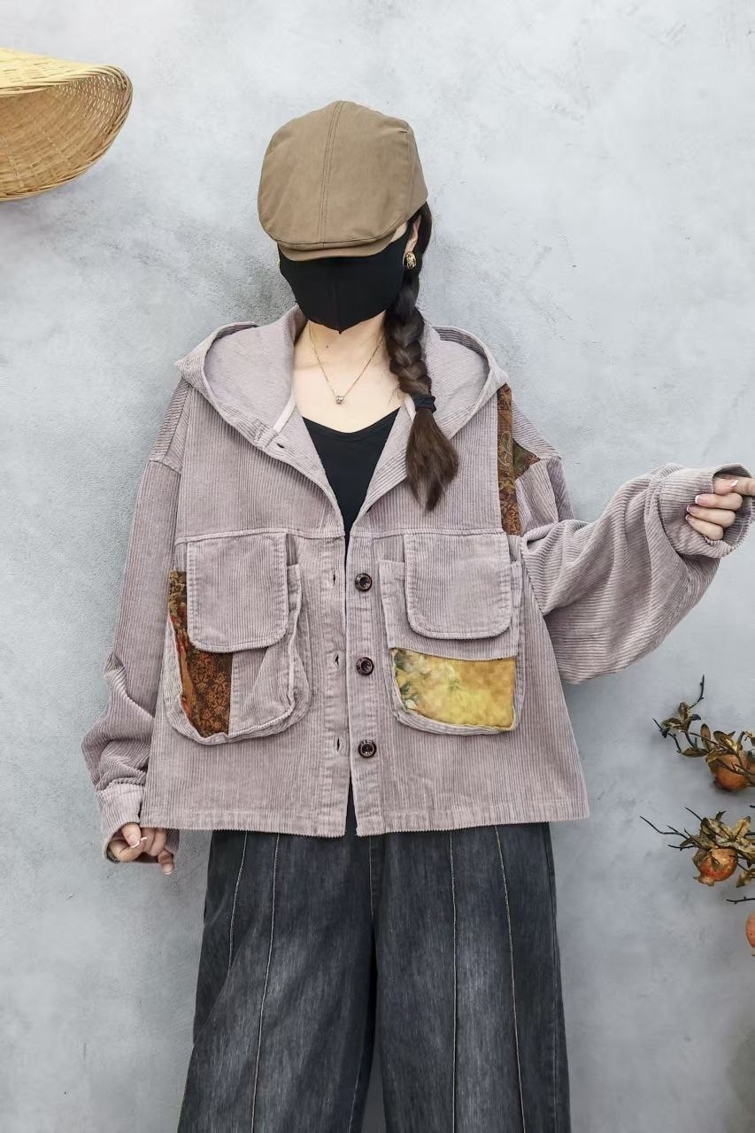 утепленная джинсовая куртка в стиле пэчворк с капюшоном mori kei,куртка фуфайка в стиле бохо вельветовая утепленная оверсайз,куртка в стиле пэчворк,утепленная джинсовая куртка в стиле пэчворк с капюшо