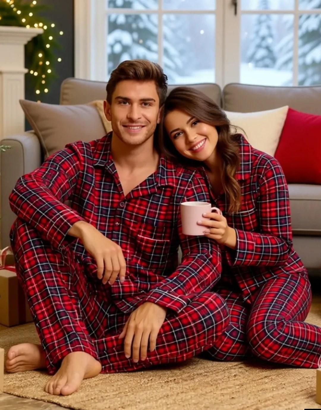 пижама со штанами клетчатая семейная хлопок family look богатырь,новогодние пижамы для семьи,новогодняя пижама,пижама в клетку для двоих,мужская пижама со штанами хлопок