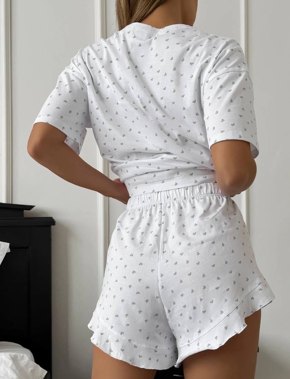 женская пижама,пижама женская с шортами,пижама женская с шортами и футболкой домашний костюм jewelin цвет белый,пижама с шортами,муслиновая пижама с шортами