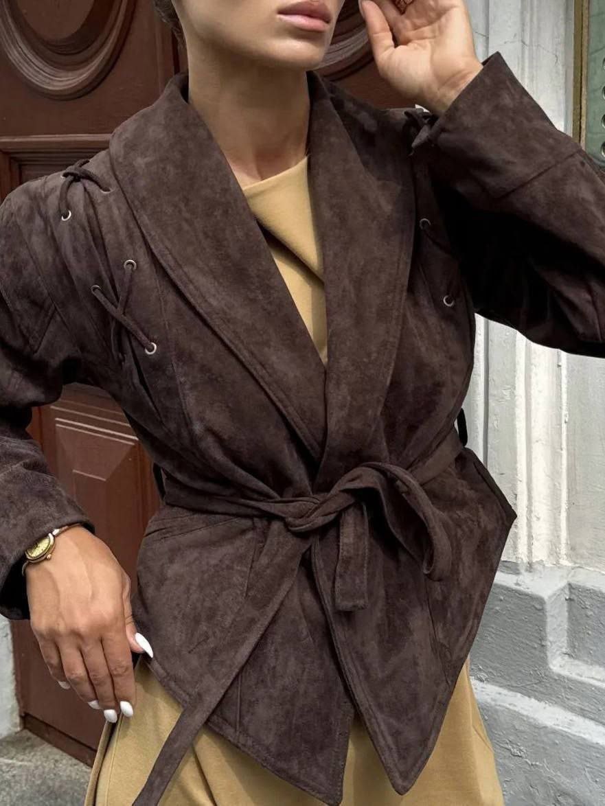 замшевая куртка,куртка замшевая женская,замшевая куртка с поясом,куртка-тренч укороченная замшевая,женская куртка из замши шоколад