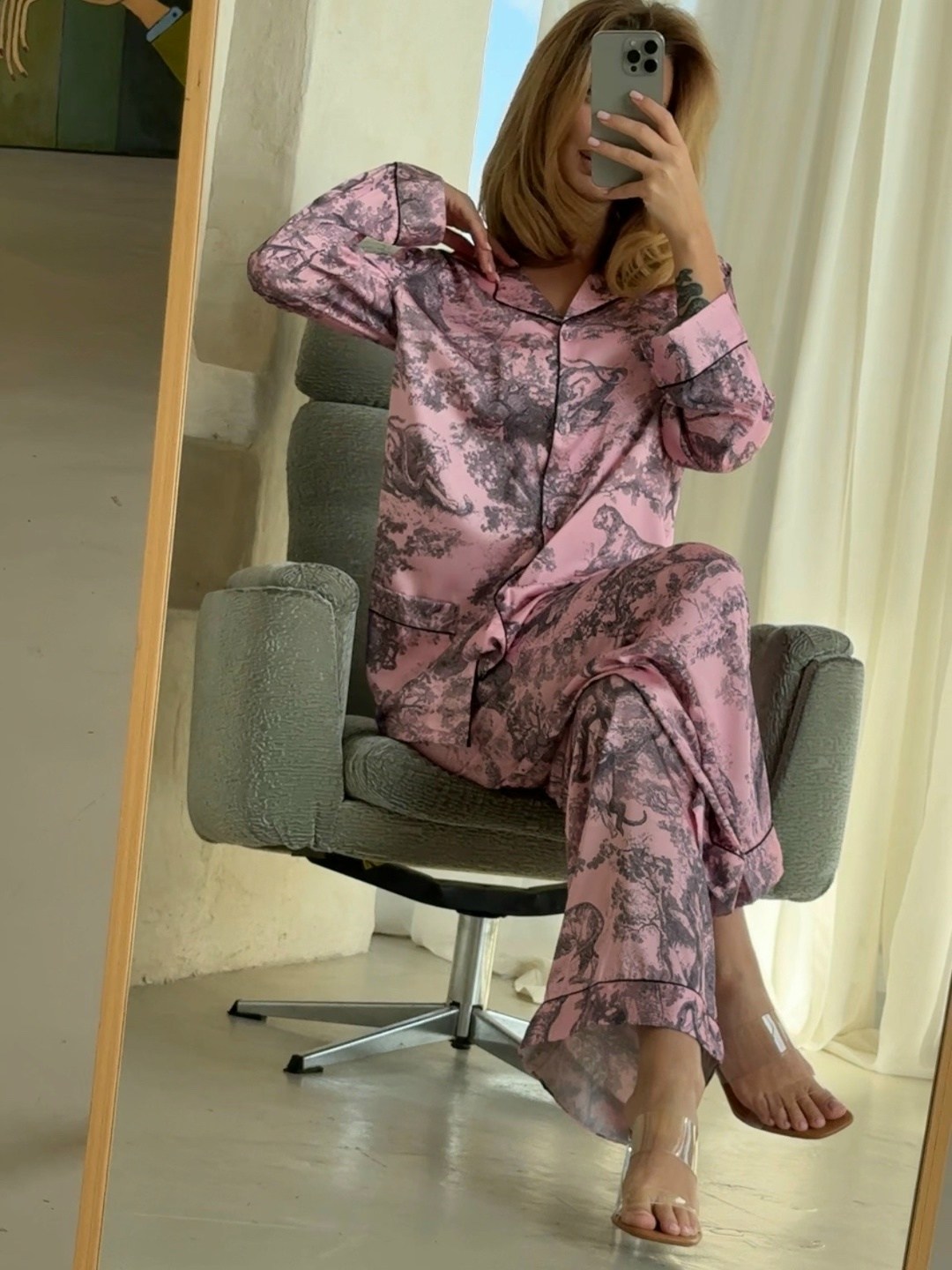 пижама женская,шелковая пижама,женский пижамный комплект marthaqiqi,пижама костюм для дома,пижамный стиль