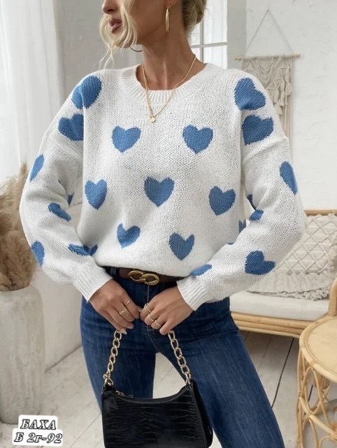 свитер вязаный с сердечками hot collection,свитер в сердечко,женские свитера,свитер,свитер вязаный с сердечками