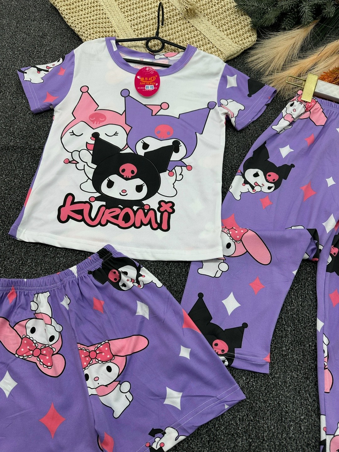 пижама с санрио,пижама для девочки,детский пижамный костюм miniso kuromi,детский пижамный костюм sanrio куроми,пижама детская