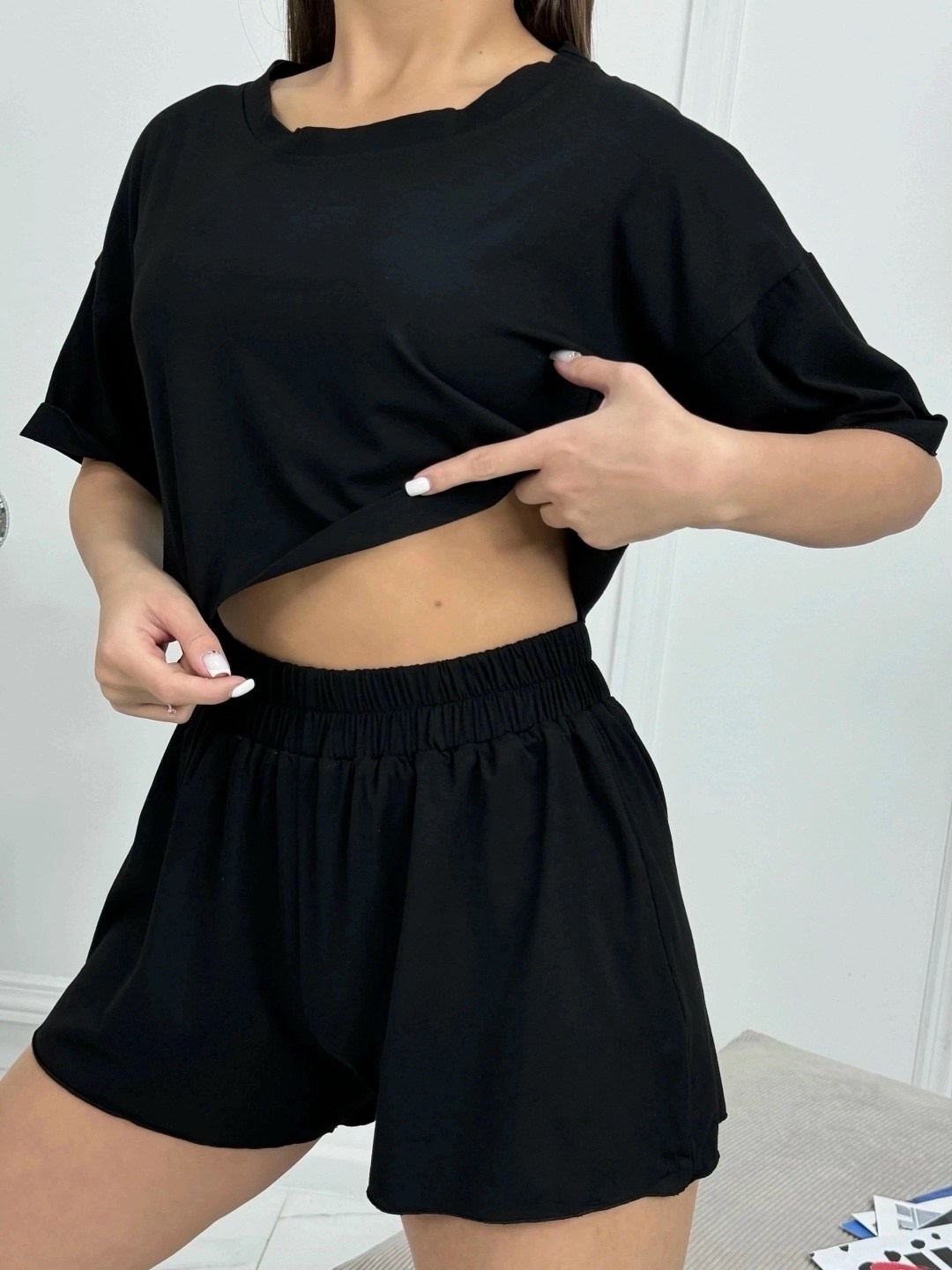 женская пижама с шортами,костюм женский,женская пижама топ шорты,пижама женская черная,женский костюм (шорты и майка)