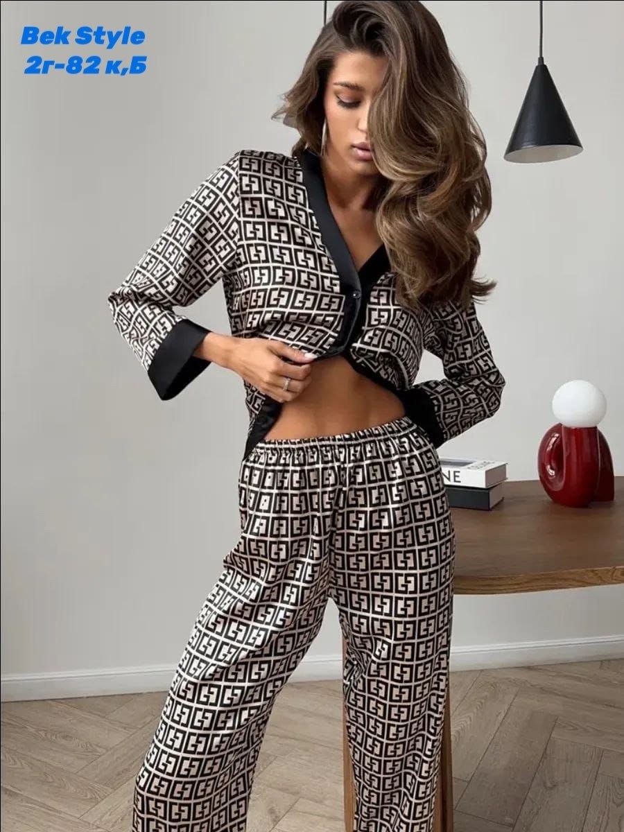 пижама женская,пижамный комплект со штанами,пижама женская домашняя со штанами шелковая,пижама,пижама фенди женская