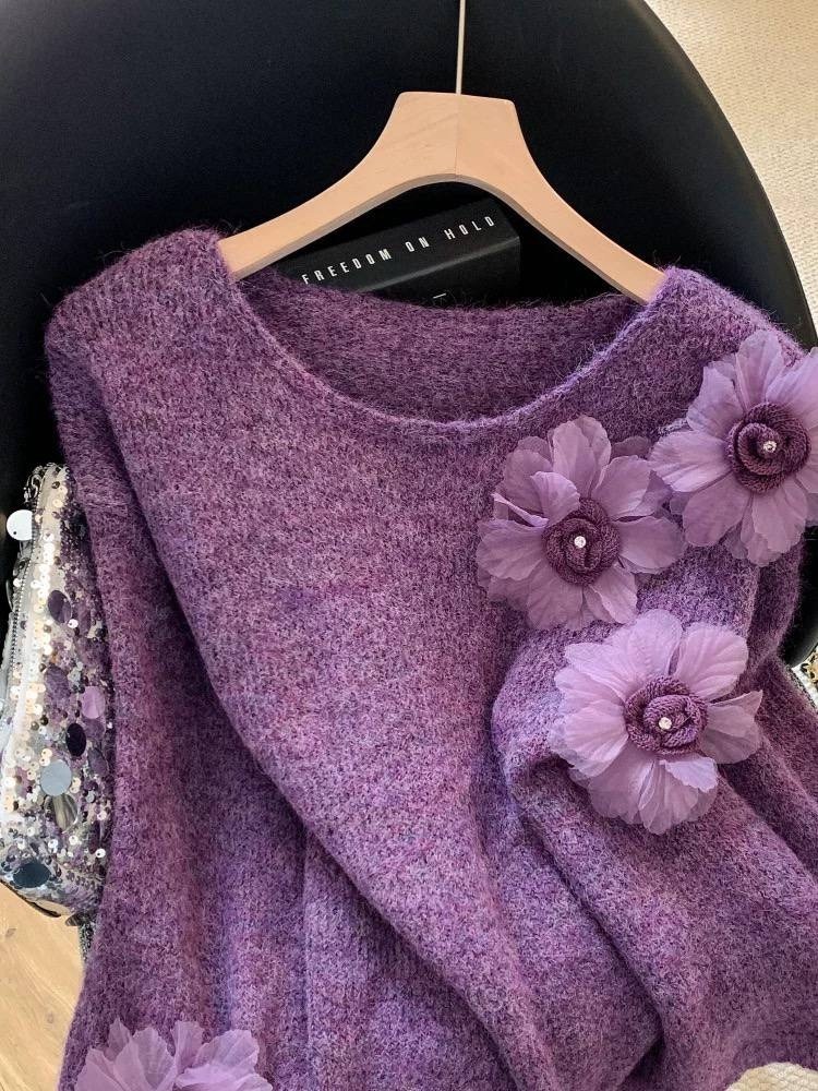 свитер паутинка "лаванда" из кид мохера на шёлке,джемпер паутинка из мохера с цветком розово-сиреневая,джемпер паутинка с воланами из кид мохера на шелке,джемпер паутинка из кид мохера в розово-сирене