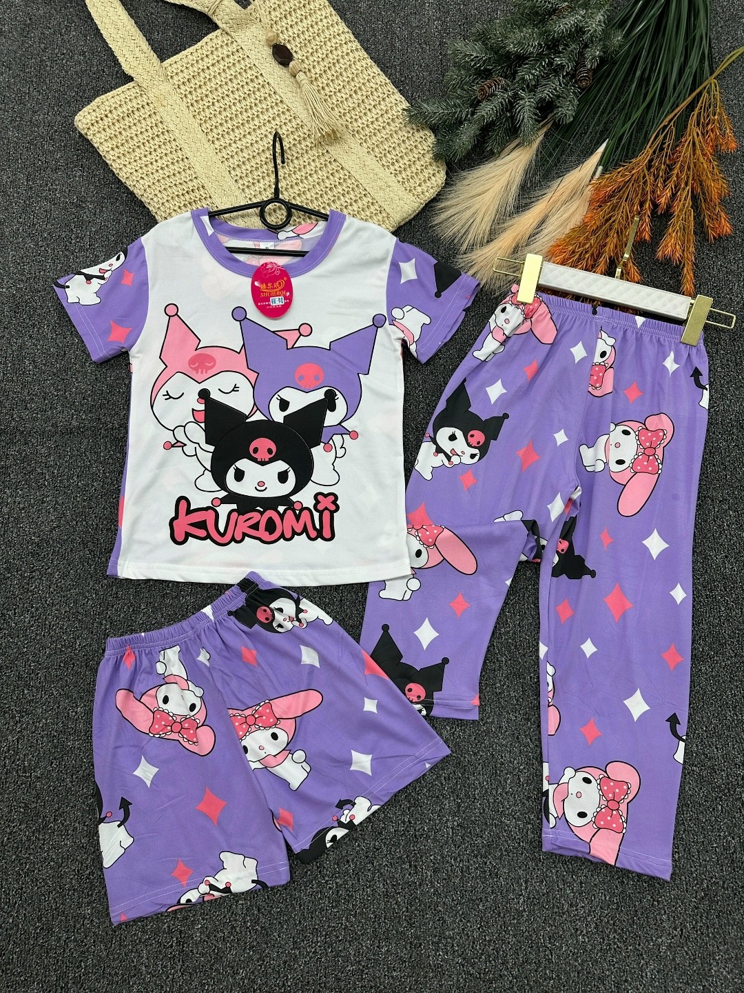 пижама с санрио,пижама для девочки,детский пижамный костюм miniso kuromi,детский пижамный костюм sanrio куроми,пижама детская