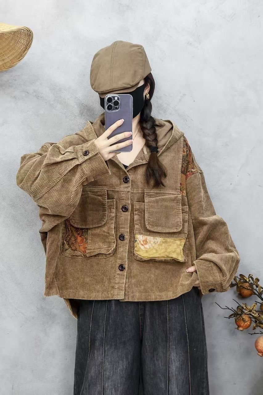 повседневная куртка,куртка фуфайка в стиле бохо вельветовая утепленная оверсайз,бохо фуфайка вельветовая,вельветовая куртка с капюшоном,теплая куртка