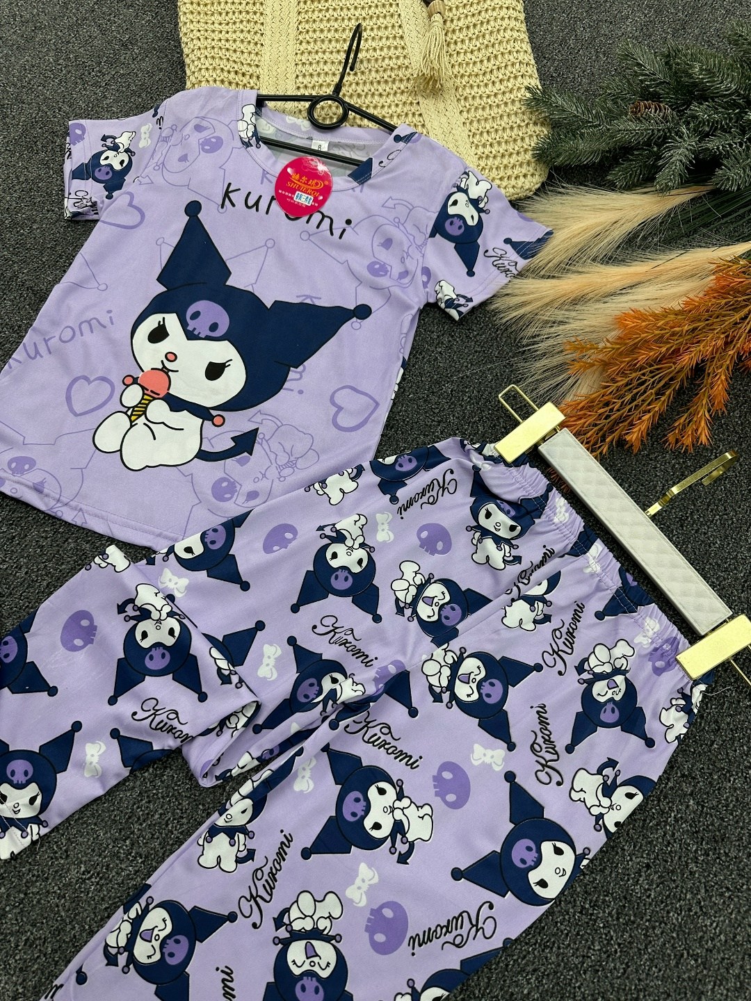 пижама с санрио,пижама для девочки,детский пижамный костюм miniso kuromi,детский пижамный костюм sanrio куроми,пижама детская