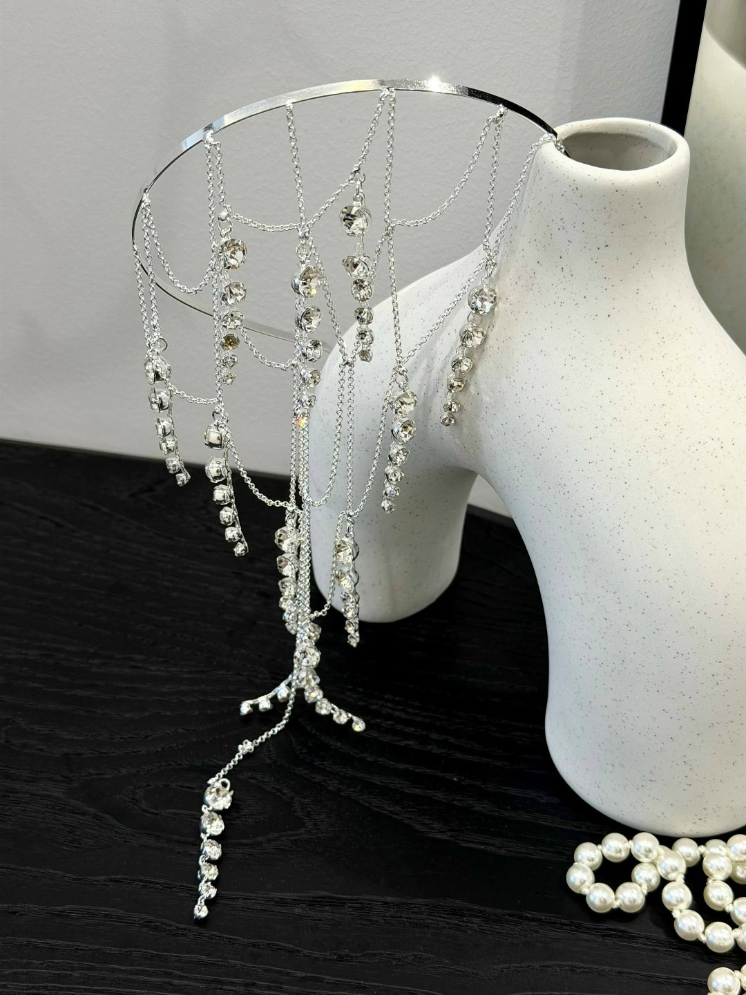 лула для волос стразами,ободок свадебный украшение на голову фата из цепочек тика цвет серебристый туман,фата из цепочек,ободок свадебный украшение на голову фата из цепочек,ободок для волос женский с