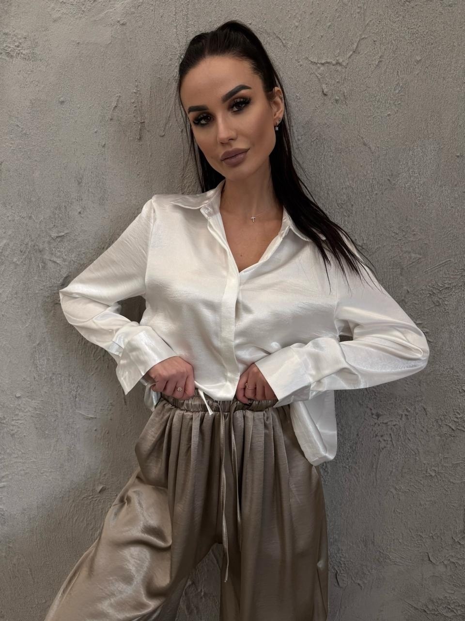 рубашка женская атласная с длинным рукавом,рубашка женская,блуза с завязками,белая атласная рубашка,шелковая рубашка атласная bluza shop