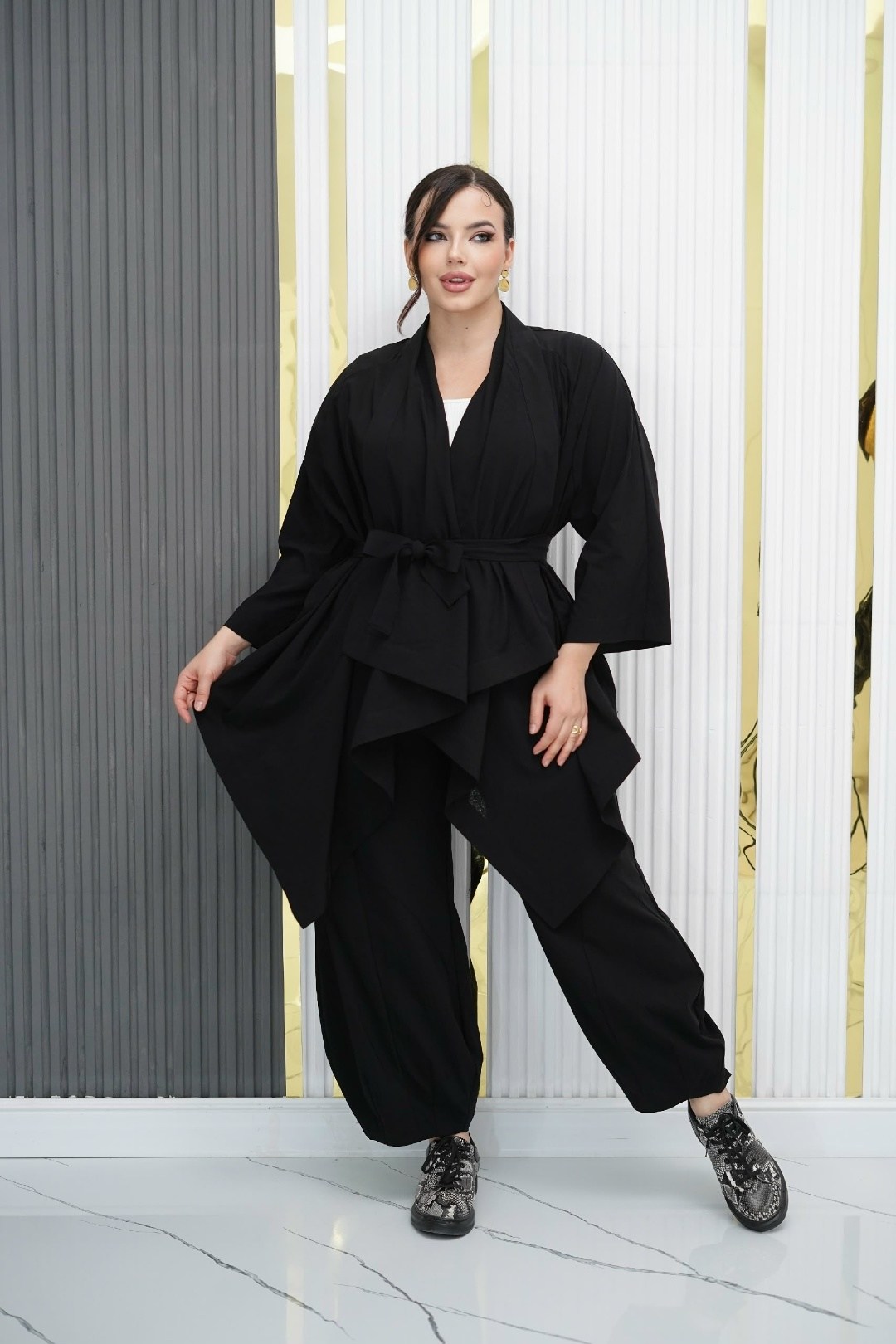 брючный комплект,черные брючные костюмы,брючный костюм teza 5724 черный,женские брючные костюмы,брючной костюм