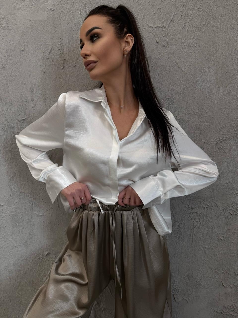 рубашка женская атласная с длинным рукавом,рубашка женская,блуза с завязками,белая атласная рубашка,шелковая рубашка атласная bluza shop