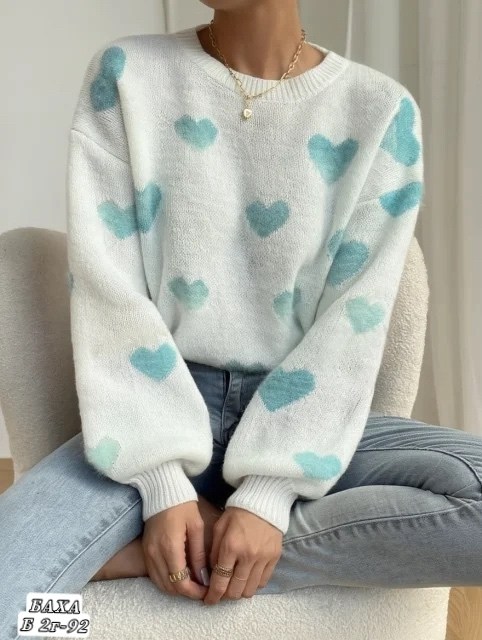 свитер вязаный с сердечками hot collection,свитер в сердечко,женские свитера,свитер,свитер вязаный с сердечками