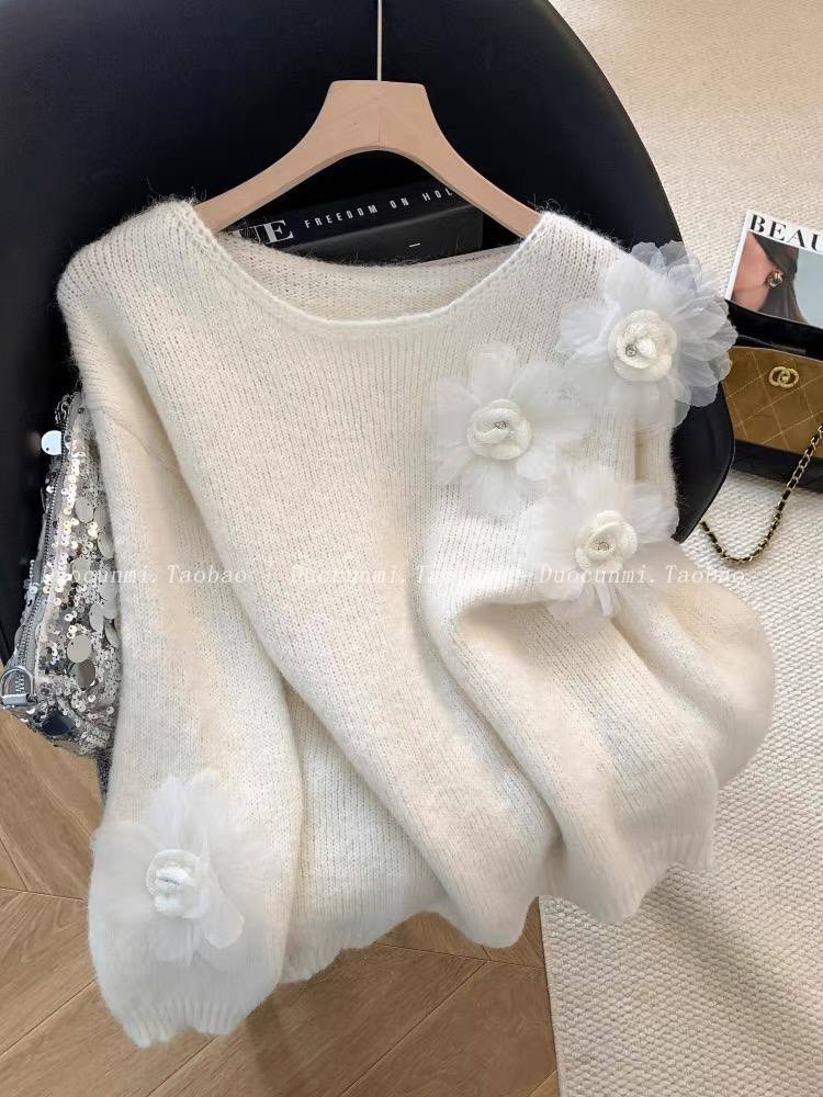 свитер паутинка "лаванда" из кид мохера на шёлке,джемпер паутинка из мохера с цветком розово-сиреневая,джемпер паутинка с воланами из кид мохера на шелке,джемпер паутинка из кид мохера в розово-сирене