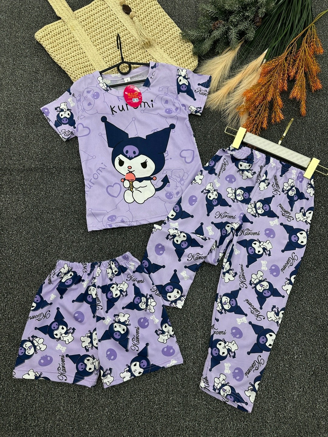 пижама с санрио,пижама для девочки,детский пижамный костюм miniso kuromi,детский пижамный костюм sanrio куроми,пижама детская