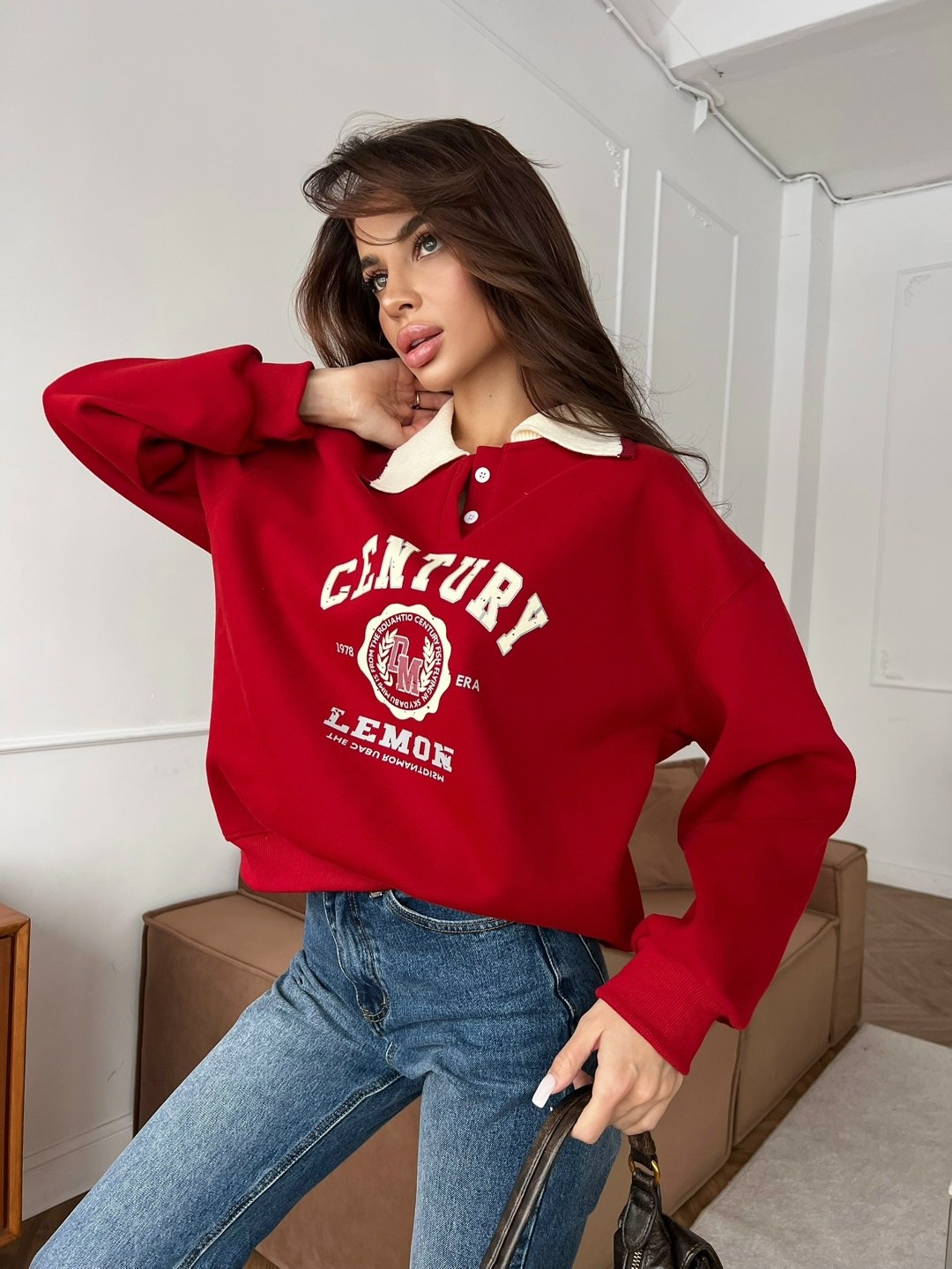 свитшот женский,толстовки свитшот,толстовка в стиле,толстовка женская с воротником "yoshkar-ola" бордо,свитшот свободного кроя