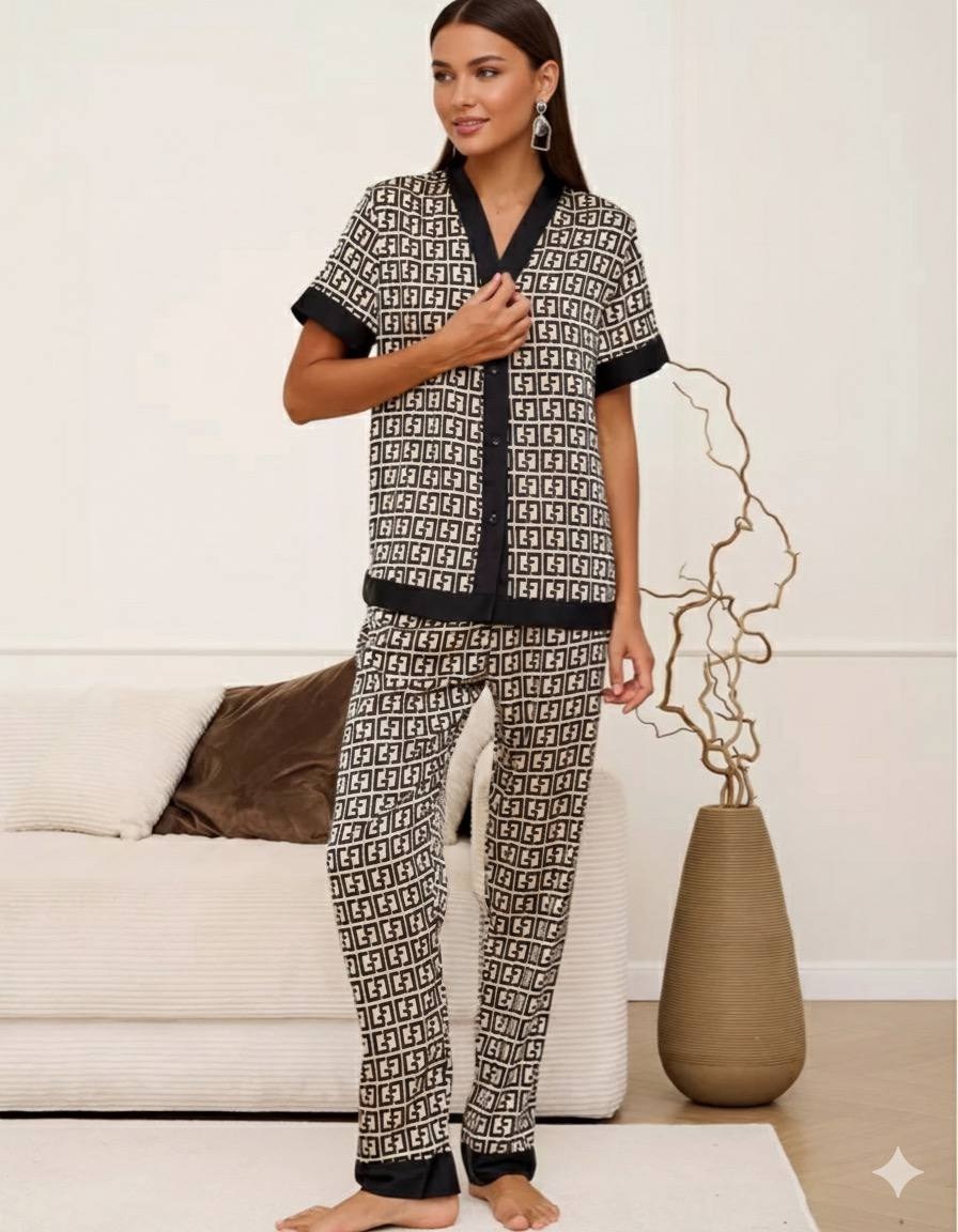 пижама женская,пижама фенди,пижама женская со штанами шелковая для сна,пижамы для женщин,стильная пижама