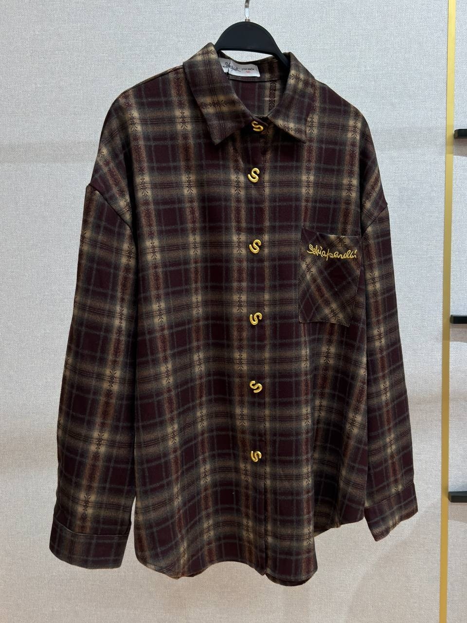 шерстяная рубашка в клетку тартан miu miu коричневый,клетчатая рубашка,рубашка в клетку,фланелевая рубашка,рубашка