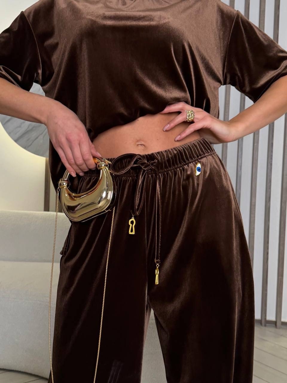 костюм (джемпер+брюки) lady taiga какао,брюки мокко looklikecat 06676420,велюровый костюм,женский велюровый костюм,костюм с брюками