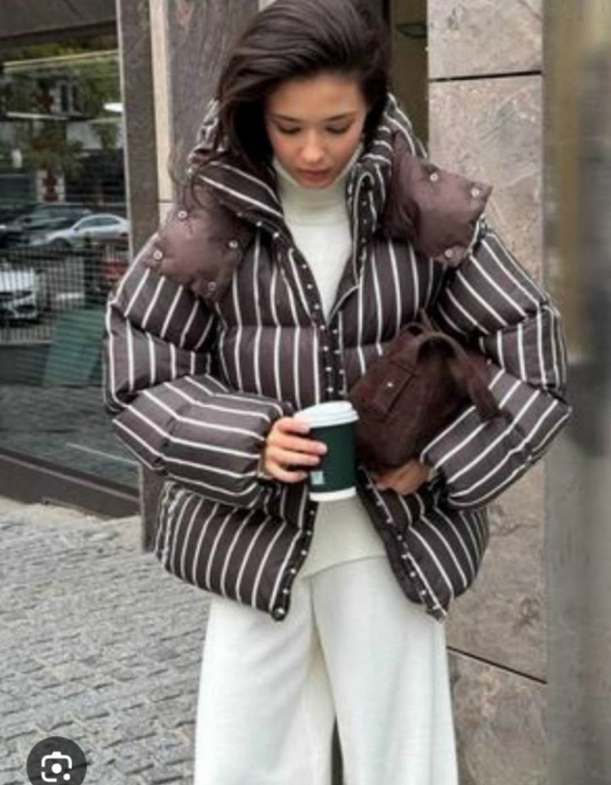 куртка зимняя женская,куртка в полоску,трендовая куртка в полоску,женская куртка,пуховик в полоску