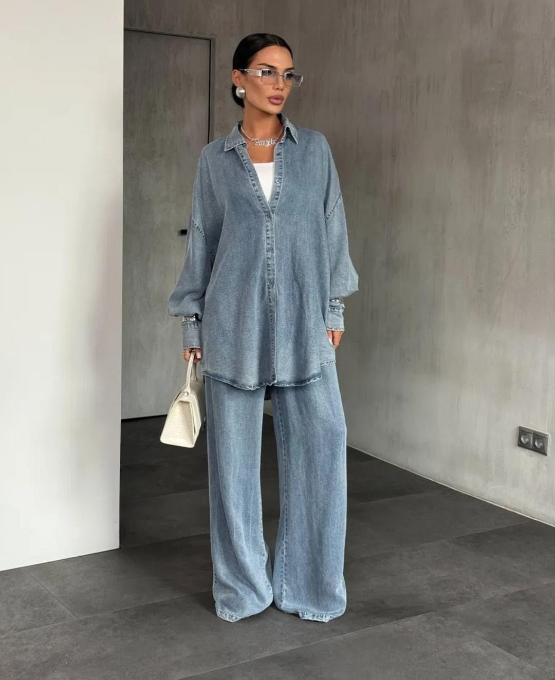 джинсовые костюмы,джинсовая оверсайз рубашка,джинсовый стиль,костюм повседневный