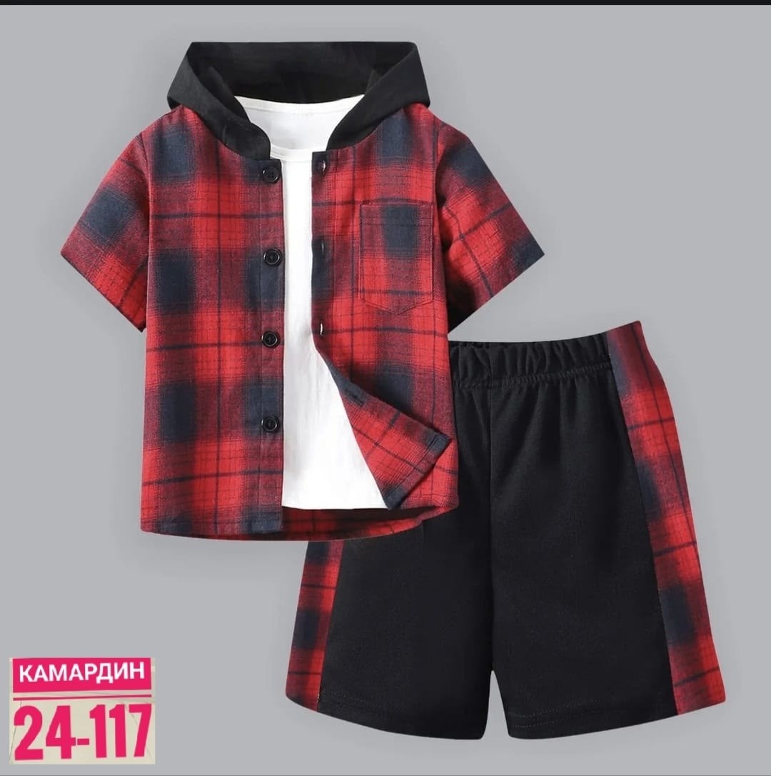 комплект одежды для мальчика,рубашка с капюшоном,рубашка в клетку с капюшоном,рубашка в клетку с капюшоном для мальчика,одежда для мальчика