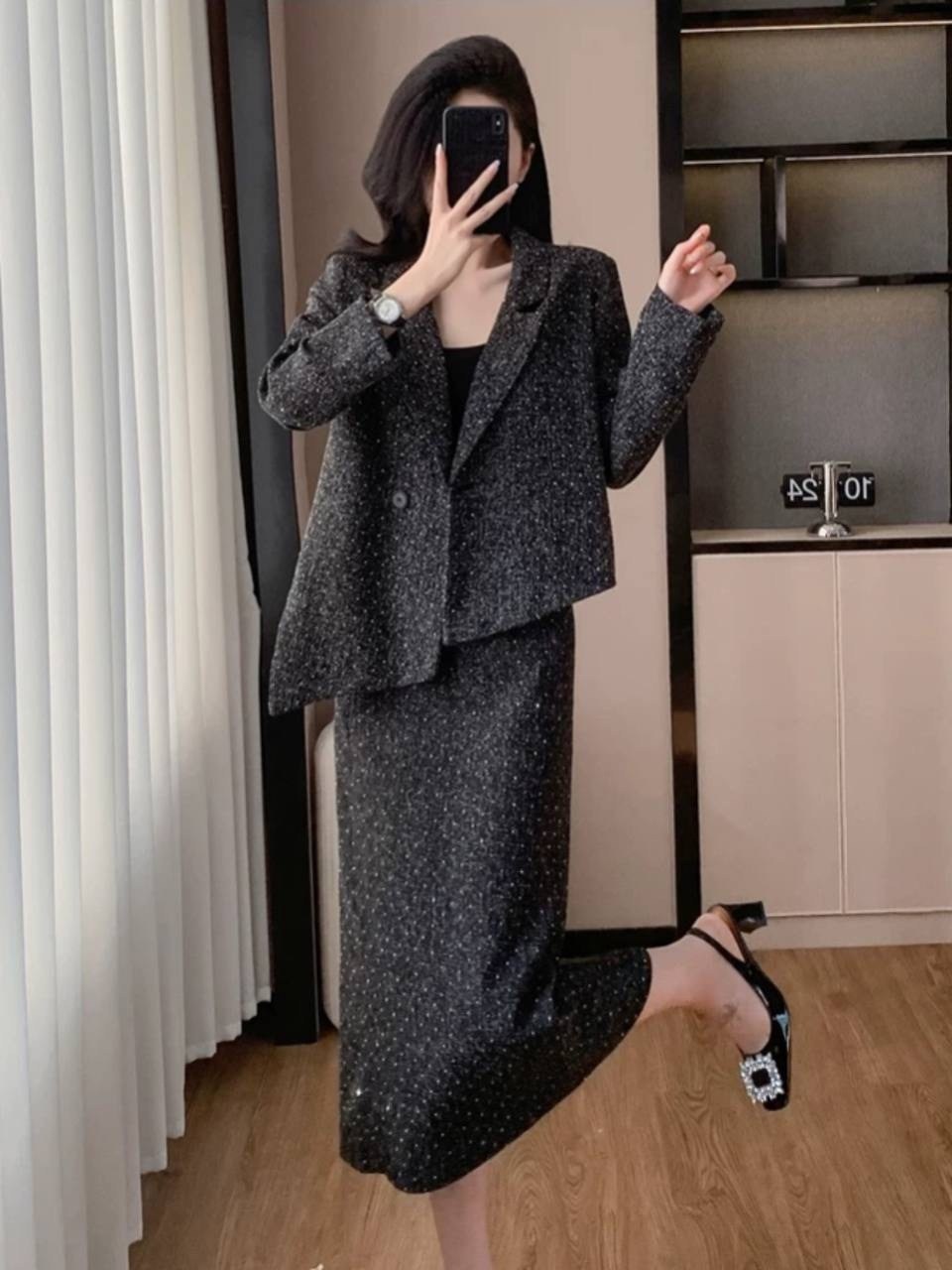 женский твидовый костюм из двух предметов,костюм с юбкой,женский твидовый комплект из двух предметов,твидовый костюм с юбкой,женский твидовый костюм