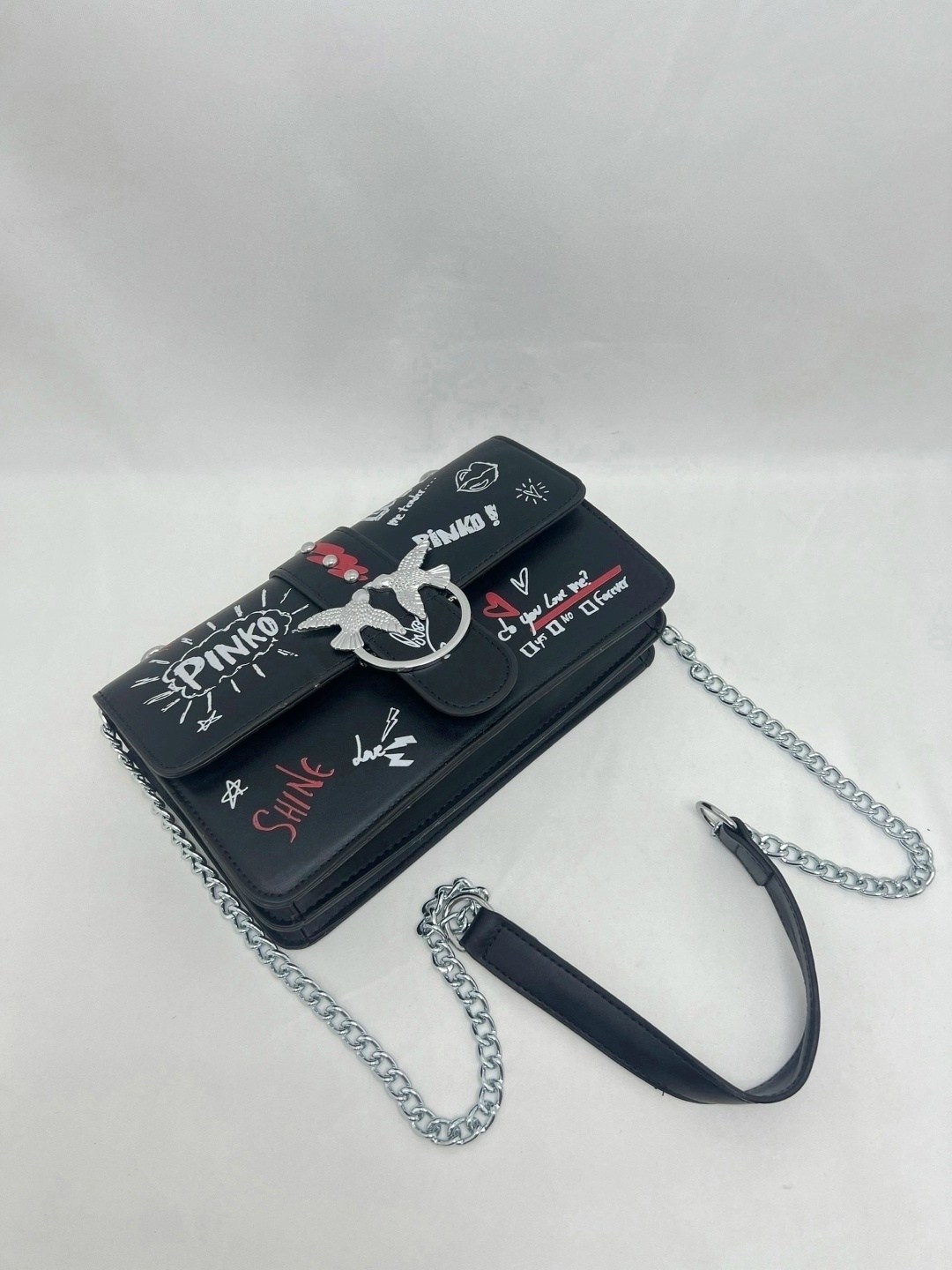 сумка pinko love graffiti клатч с птицами,женская сумка pinko,сумка pinko,сумка новая черная pinko graffiti большая,сумка pinko черная через плечо