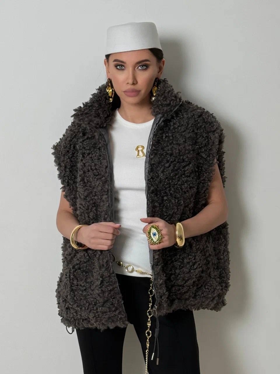 меховая жилет,женский меховой жилет,укороченная шуба из искусственной овчины savage,демисезонная одежда,модные одежды