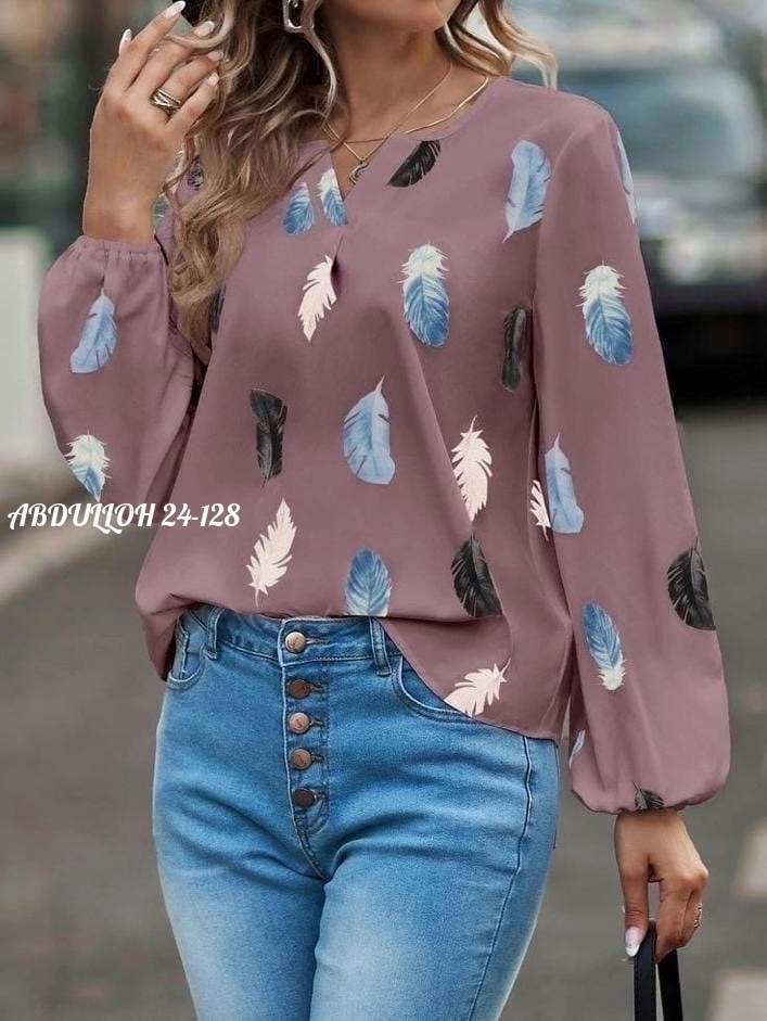 модные женские блузки,блузка с перьями принт,женские рубашки с принтом,модная блузка,женская шифоновая блузка с длинными рукавами