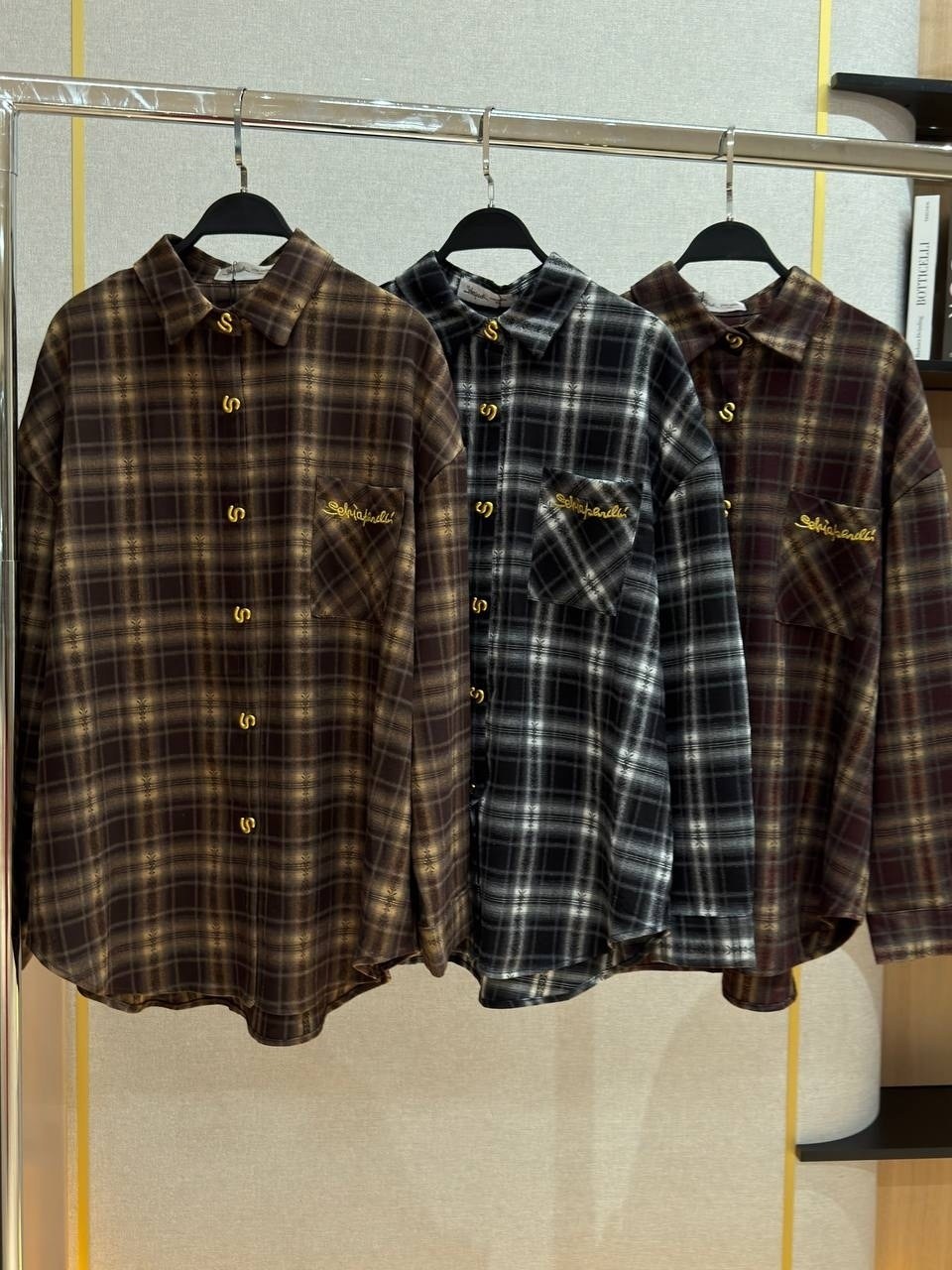 клетчатая рубашка,рубашка в клетку,фланелевая рубашка,рубашка,шерстяная рубашка в клетку тартан miu miu коричневый