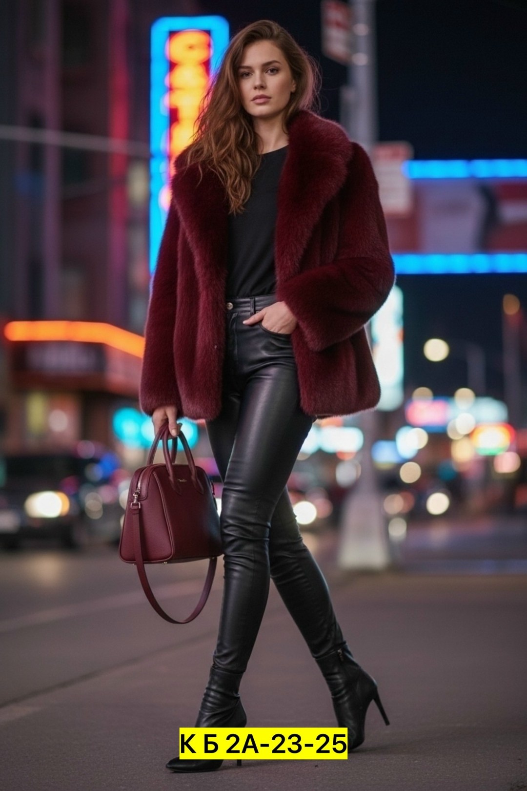 образ с кожаными штанами,шуба с кожаными штанами,шуба бордовая,стиль с кожаными штанами