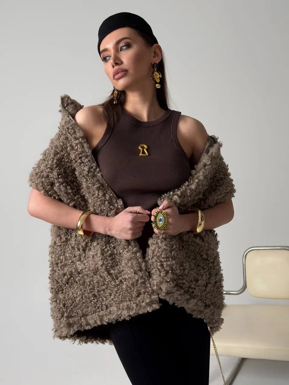 меховая жилет,женский меховой жилет,укороченная шуба из искусственной овчины savage,демисезонная одежда,модные одежды