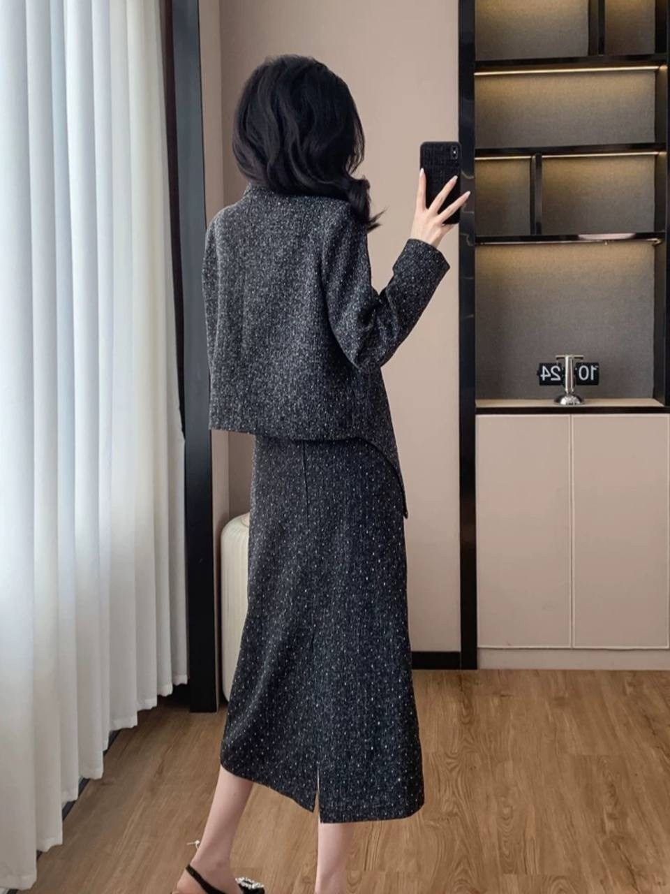 женский твидовый костюм из двух предметов,костюм с юбкой,женский твидовый комплект из двух предметов,твидовый костюм с юбкой,женский твидовый костюм