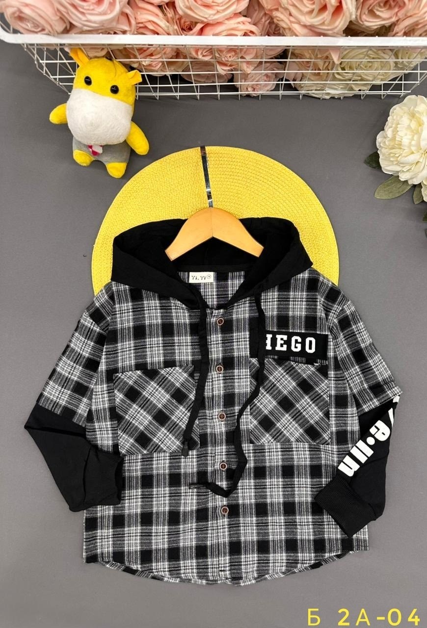 рубашка с капюшоном для мальчика,рубашка с капюшоном для мальчика из футера,рубашка для мальчика,рубашка детская,рубашка в клетку для мальчика