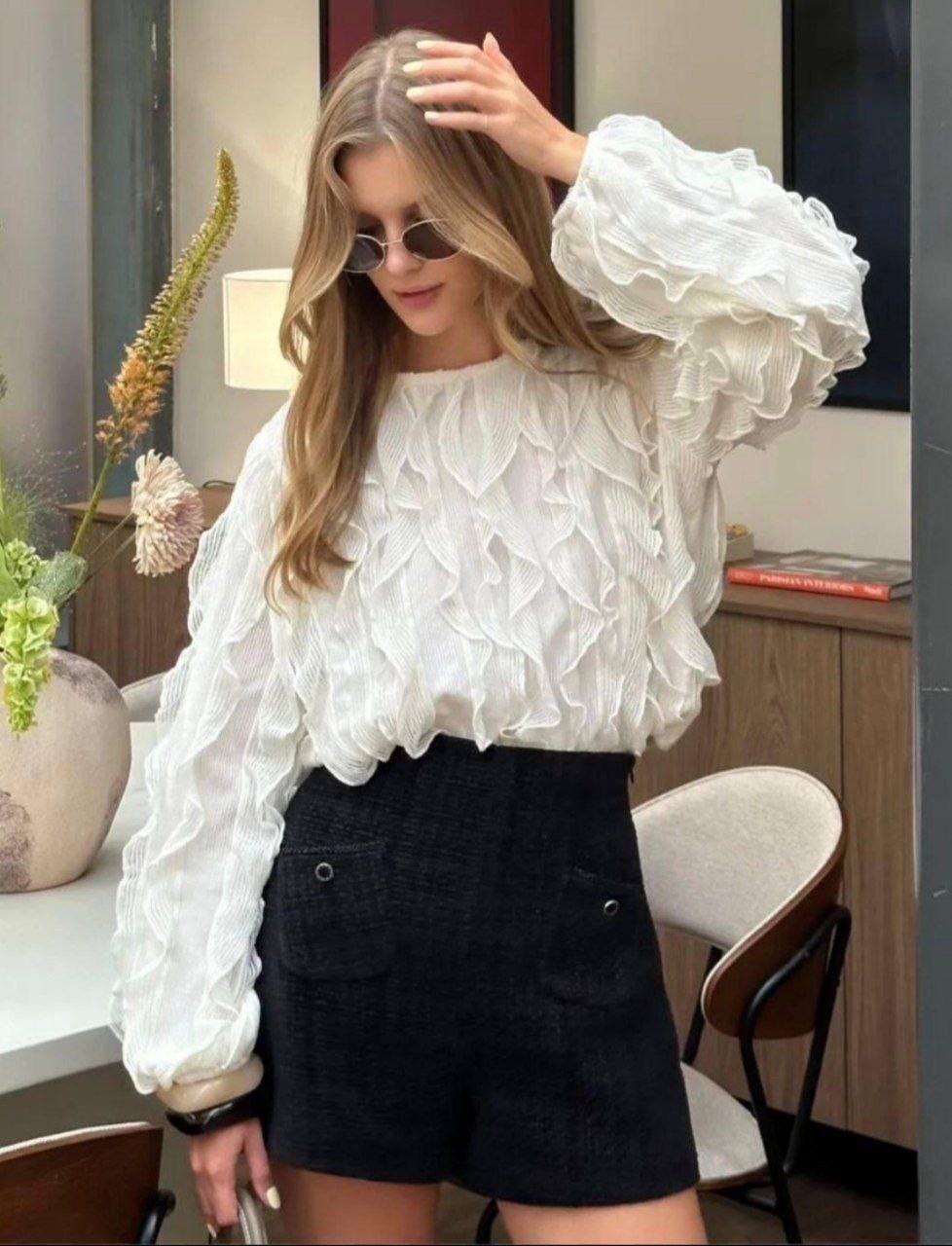 блузка с оборками,шифоновая блузка,женская блузка с оборками twotwinstyle,женская блуза,женская блузка